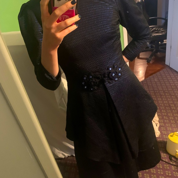 Polin blue bejeweled shimmery midi dress long sleeve size 38 - Picture 1 of 8